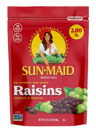 Sun-Maid California Sun-Dried Raisins - (2 Pack) 32 oz Resealable Bag - Dried Fruit Snack for Lunches, Snacks, and Natural Sweeteners