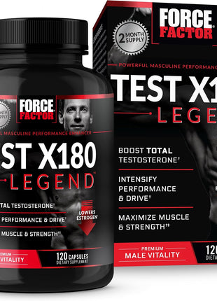 Force Factor Test X180 Legend Testosterone Booster for Men | Build Muscle & Strength, Performance, Testosterone Supplement for Men's Health, Testosterone Support, 120 Capsules