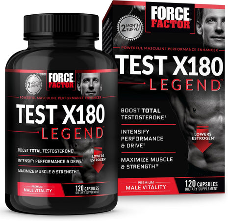 Force Factor Test X180 Legend Testosterone Booster for Men | Build Muscle & Strength, Performance, Testosterone Supplement for Men's Health, Testosterone Support, 120 Capsules