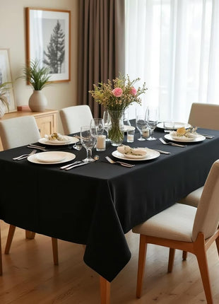 sancua Rectangle Tablecloth, 60 x 84 Inch, Black | Stain and Wrinkle Resistant, Washable Polyester Cloth, Decorative Fabric Cover, For Dining Tables, Buffet Parties and Camping