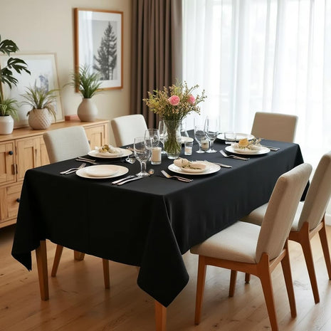 sancua Rectangle Tablecloth, 60 x 84 Inch, Black | Stain and Wrinkle Resistant, Washable Polyester Cloth, Decorative Fabric Cover, For Dining Tables, Buffet Parties and Camping