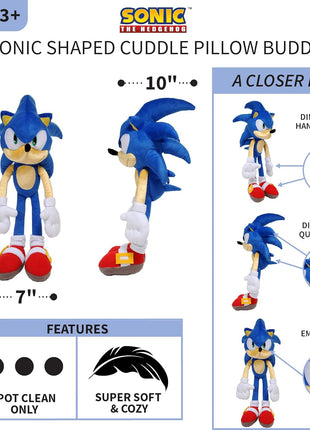 Sonic The Hedgehog Anime Kids Bedding Super Soft Plush Cuddle Pillow Buddy, 22 inch Tall, (Officially Licensed Product) by Franco