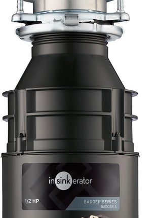 InSinkErator Badger 5 Garbage Disposal with Power Cord, Standard Series 1/2 HP Continuous Feed Food Waste Disposer, Badger 5 W/C, No Size, Black/Gray