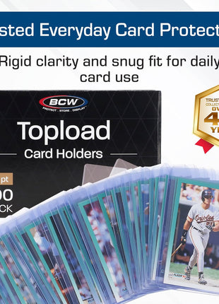 BCW 3x4 Standard Topload Card Holders | 100 Pack | Top Loaders for Cards | Rigid Card Protector | Fits Standard Size Cards Up to 20pt
