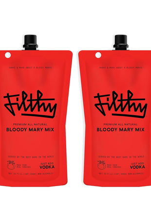 Filthy Bloody Mary Mix, Premium Cocktail Mixer - 32 Oz Pouch, 2 Pack | All-Natural Ingredients, Made with Real Tomatoes - Travel Friendly for Vacation & Home Bars - Non-GMO, Gluten-Free & Vegan
