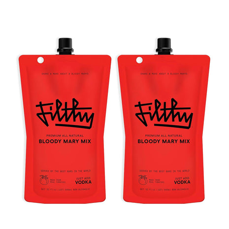 Filthy Bloody Mary Mix, Premium Cocktail Mixer, All-Natural, Non-GMO, Vegan & Gluten-Free, Travel Friendly for Vacation, Brunch, Home Bars and Hosting, Made From Real Tomatoes, 32 Oz Pouch, 2 Pack