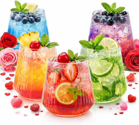 40 Pack 12oz Ribbed Stemless Disposable Plastic Wine Glasses, Shatterproof | BPA-Free Recyclable Reusable Cocktail Champagne Whiskey Cups, Unbreakable Clear PET for Wedding Party Birthday Outdoor Events