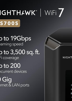 NETGEAR Nighthawk Tri-Band WiFi 7 Router (RS700S) - Router Only- BE19000 Wireless Speed (up to 19 Gbps) – 10 Gig Internet Port - Covers up to 3,500 sq. ft. – 1-Year Armor & Free Expert Help
