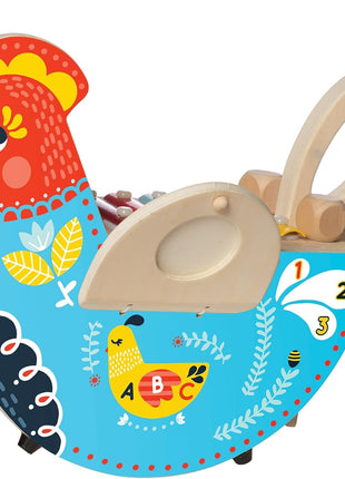 Manhattan Toy Musical Chicken Wooden Instrument for Toddlers with Xylophone, Drumsticks, Cymbal and Maraca,Blue