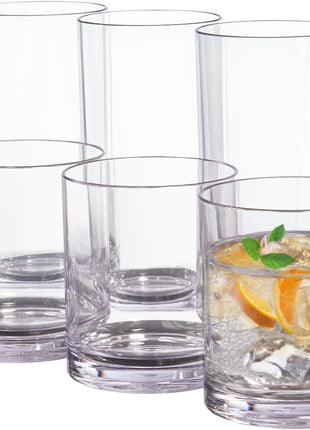 US Acrylic Classic Clear Plastic Reusable Drinking Glasses (Set of 8) 12oz Rocks & 16oz Water Cups | BPA Free Tumblers, Made in USA | Top Rack Dishwasher Safe