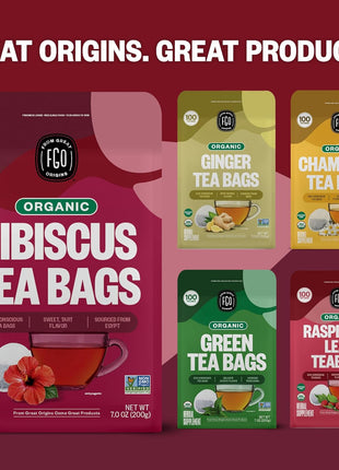 FGO Organic Hibiscus Tea, 100 Count, Eco-Conscious Tea Bags, Caffeine Free, Packaging May Vary (Pack of 1)