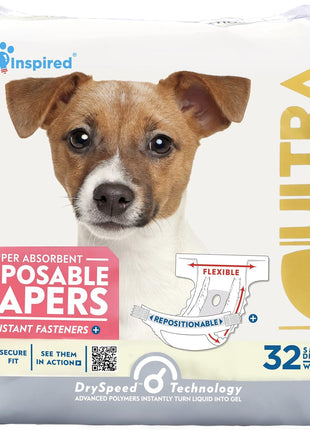 Paw Inspired 32ct Disposable Dog Diapers | Female Dog Diapers Ultra Protection | Diapers for Dogs in Heat, Excitable Urination, or Incontinence (Small)