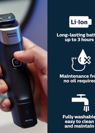 Philips Norelco Multigroom 5000 Series, All-in-One Trimmer and Hair Clipper, 18-Piece Men's Grooming Kit for Beard, Face, Hair, Body and Intimate Areas, No Blade Oil Needed, Model MG5910/49