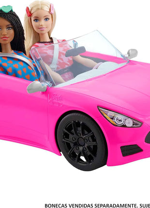 Barbie Convertible 2-Seater Vehicle, Pink Car with Rolling Wheels & Realistic Details, Gift for 3 to 7 Year Olds