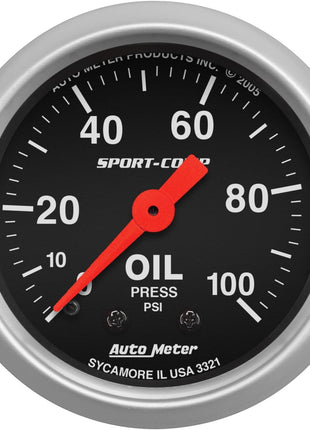 Auto Meter 3321 Sport-Comp Mechanical Oil Pressure Gauge, 2.3125 in.