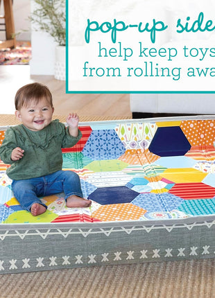 Infantino Foldable Foam Play Mat Reversible 57x57 in, Multicolor | Reversible design with two sides to play, Lightweight & portable, Water-resistant & wipeable, Folds flat for easy storage