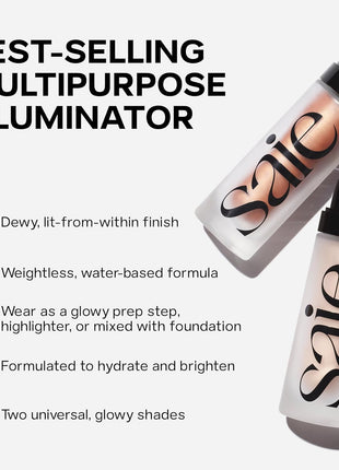 Saie Radiant Glow Duo - Dew Bronze Soft-Focus Liquid Bronzer in Stinson (0.4 oz) & Mini Glowy Super Gel Lightweight Illuminator in Sunglow (0.5 oz), Hydrating Makeup Essentials for a Sun-Kissed Glow