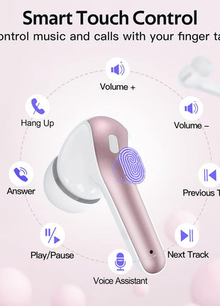 TAGRY Bluetooth Headphones True Wireless Earbuds 60H Playback LED Power Display Earphones with Wireless Charging Case IPX5 Waterproof in-Ear Ear buds with Mic for TV Smart Phone Laptop Computer Sports