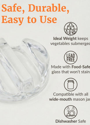 Elementi Fermentation Weight Set of 2 - Easy to Use Glass Fermenting Weights, Perfect Fit for Wide Mouth Mason Jars, Highly Durable Soda-Lime Glass Fermentation Kit for Sauerkraut, Kimchi & More