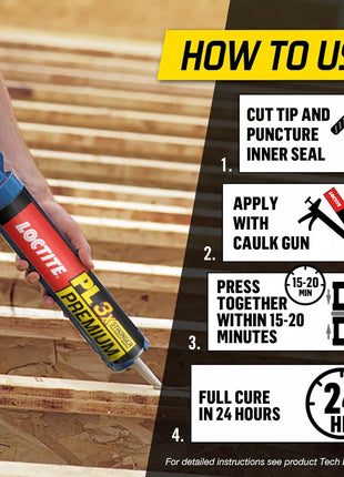 Loctite PL Premium Polyurethane Construction Adhesive, 10 fl oz Cartridge, 1 Pack - Versatile Construction Glue for Wood, Concrete, Stone, Metal & More