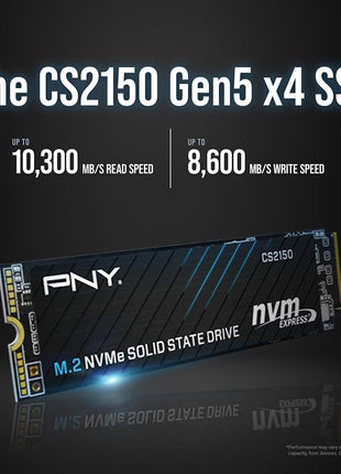 PNY CS2150 1TB Gen5 PCIe NVMe M.2 2280 3D NAND SSD – Up to 10,200/8,300 MBs - PC/Laptop Upgrade, Gaming, Photography, Video Editing, Direct Storage Enabled-Internal Solid-State Drive M280CS2150-1TB-TB