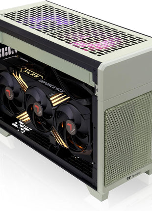 Thermaltake TR100 SFF Chassis; mITX Support; 18.9 Liters; PCIe 4.0 Riser Cable Included; 360mm GPU Clearance; 280mm Radiator Support; Removable PCIe Bracket; Matcha Green; CA-11A-00SENN-00