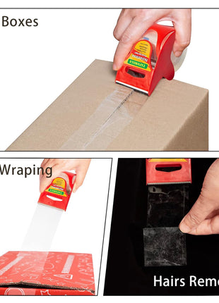 Packing Tape with Dispenser Clear Noiseless Packaging Tape for Shipping Moving Strong Sealing Adhesive Industrial Depot Tapes for Storage 1.96 inch x 33 Yards 1" Core 3 Pack