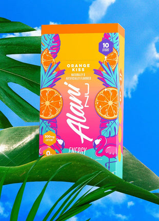 Alani Nu ORANGE KISS Energy Sticks, Energy Drink Powder, 200mg Caffeine, Pre Workout Performance with Antioxidants, On The Go Drink Mix, Biotin, B Vitamins, Zero Sugar, 5 10 Calories, 10 Pack