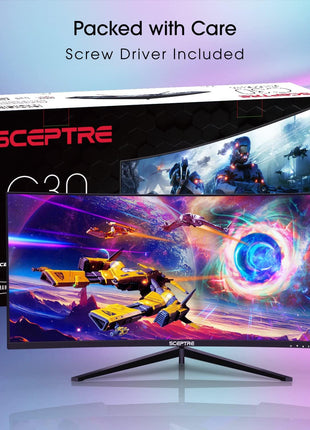Sceptre 30-inch Curved Gaming Monitor 21:9 2560x1080 Ultra Wide/ Slim HDMI DisplayPort up to 200Hz Build-in Speakers, Metal Black (C305B-200UN1) | 30 Va 1800r Curved 2560x1080 Panel, Up to 200hz, 3×hdmi Plus Displayport, 2×3w Speakers, 5ms, Vesa 75x75