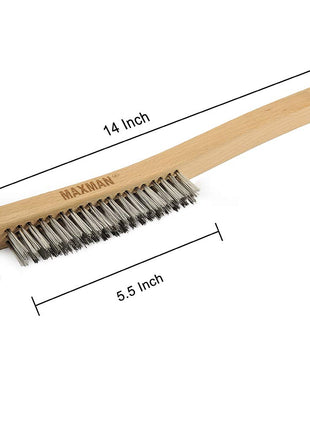 MAXMAN Wire Brush, Heavy Duty Stainless Steel Wire Brushes for Cleaning Rust, Grill Brush, Steel Brush for Paint Removal, Welding, Stiff Bristle Metal Brush with 14 inch Long Beech Handle, Large