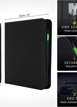 Vault X 12 Pocket Trading Card Zip Binder, 480 Cards, Premium Exo-Tec Album Material, 20 Side-Loading Pages, Folder, Sports, TCG (Black)