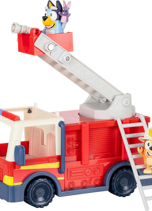 Bluey Firetruck Toy Playset with Firefighter Bingo, Bluey & Bob Bilby, Toddler Fire Truck w/ Spinning Ladder, Water Hoses for Kids Ages 3+