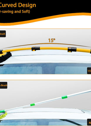 15° Curved Car Cleaning Brush with Telescopic Handle 43 inch Aluminum Alloy Long Rod Wash Mop For Washing Caravan Van Truck Boat RV Roof Soft Chenille Head Duster Clean Product Not Hurt Paint Scratch Free