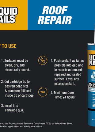 Liquid Nails Roof Repair (RR808), 10.3 oz | Waterproof All-Weather Leak & Crack Sealant for Exterior Roofing, Prevents Ice & Water Damage
