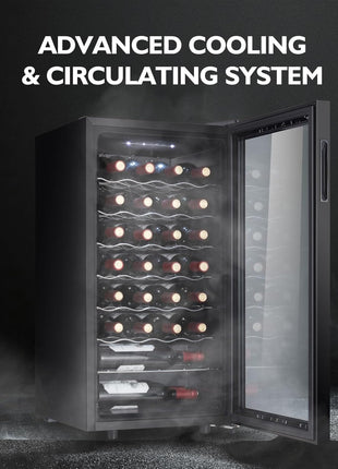 12 Bottle Wine Cooler, Mini Fridge for Red and White, Small Freestanding Refrigerator with 40-66F Digital Temperature Control Glass Door
