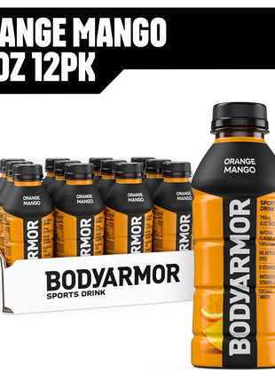 BODYARMOR Sports Drink Sports Beverage, Orange Mango, Coconut Water Hydration, Natural Flavors With Vitamins, Potassium-Packed Electrolytes, Perfect For Athletes, 16 Fl Oz (Pack of 12)