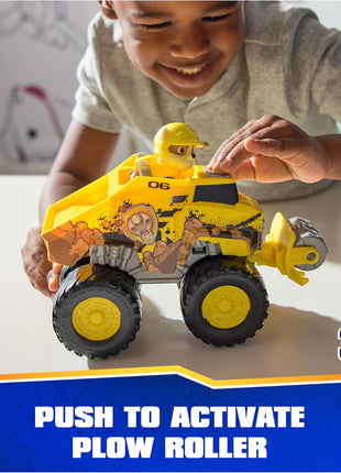 Paw Patrol Rescue Wheels Rubble's Transforming Bulldozer & Action Figure | Oversized Monster Truck Wheels, Spring-Loaded Plow Roller, Rubble Action Figure, Kids Toys for Boys & Girls Ages 3+