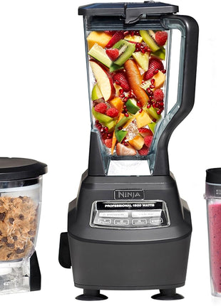 Ninja Mega Kitchen System, 1500W, 72oz Pitcher, 8-Cup, Black, BL770 | 1500W all-in-one blends smoothies, processes salsa & dough. 72-oz pitcher, 8-cup processor bowl, (2) 16-oz cups.