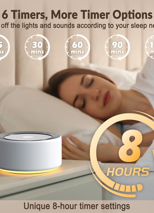 Kipcush White Noise Sound Machine with Nursery Lamp, Mood Lighting, 7 Colour Night Light, 30 Soothing Sounds for Baby/Adult. Timer, Plug in, Memory Function, Touch Control