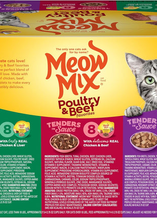 Meow Mix Tender Favorites Poultry & Beef Variety Pack, Wet Cat Food, 2.75 oz Cup (24 Pack)
