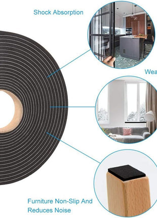 Seal Foam Tape,1/2 Inch W x 1/8 Inch T Weather Stripping for Door and Window,High Density Single Sided Closed Cell Door Insulation Weather Strip, 3 Rolls Total 50FT Black