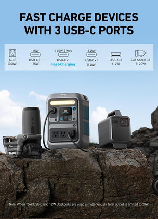 Anker Portable Power Station SOLIX C300, 288Wh LiFePO4 Backup Battery, 300W Solar Generator, 140W Two-Way Fast Charging, for Camping, Hunting, Travel, Blackout & Emergencies (Solar Panel Optional)