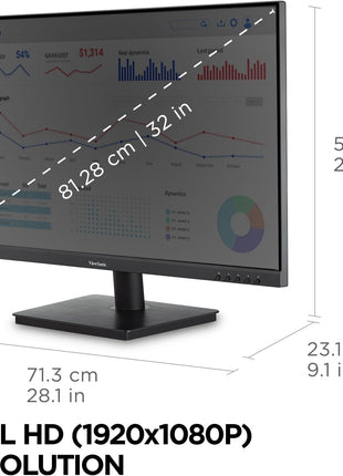 ViewSonic VA3209M 32 Inch IPS Full HD 1080p Monitor with Thin Bezels, 75Hz, Eye Care, HDMI, VGA Inputs for Home and Office
