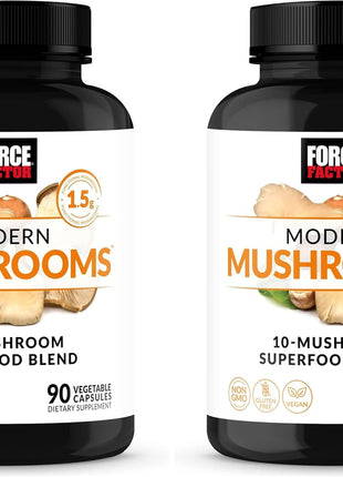 Force Factor Modern Mushrooms Capsules, Mushroom Supplement with Lions Mane, Turkey Tail, & Cordyceps to Support Energy, Focus, Immunity, & Digestion, 90 Vegetable Capsules,(Pack of 2)