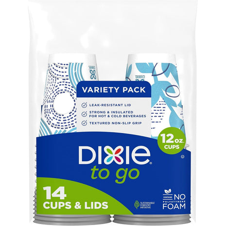Dixie To Go Paper Coffee Cups With Lids, 12 oz, 14 ct, Disposable Insulated Paper Cups for On-The-Go Hot or Cold Beverages