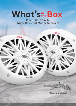 Pyle 6x9 Inch Dual Marine Speakers - 2 Way Waterproof and Weather Resistant Outdoor Audio Stereo Sound System with 260 Watt Power, Poly Carbon Cone and Cloth Surround - 1 Pair - PLMR692