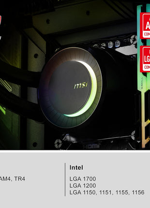 MSI MAG CoreLiquid E360 Black - AIO ARGB CPU Liquid Cooler - Rotating Cap Design - 360mm Radiator - Triple 120mm ARGB PWM Fans - LGA 1700/1851 / AM5/AM4 Compatible