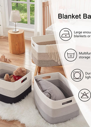 OIAHOMY Large Blanket Basket, 22"x17"x12" Laundry Baskets, Nursery Blanket Storage Living Room, Toy Storage With Handle, Rectangle Woven Baskets-Gradient Yellow