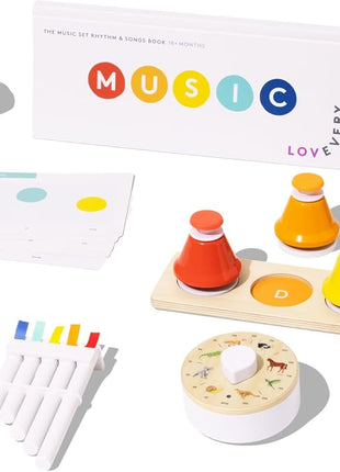 Lovevery Music Set with 6 Instruments, Songs Book, Babbler Play Kit with 8 Toys for Balance, Spatial Skills, Ages 18 Months to 4+ Years