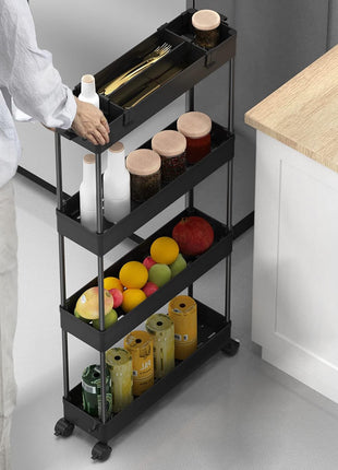 SPACELEAD Slim Storage Cart 4 Tier,Bathroom Organizer Rolling Utility,Mobile Shelving Unit Slide Out for Office, Kitchen, Laundry Room & Narrow Places,Black
